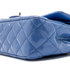 CHANEL MEDIUM CLASSIC DOUBLE FLAP BAG PATENT LIGHT BLUE SHW