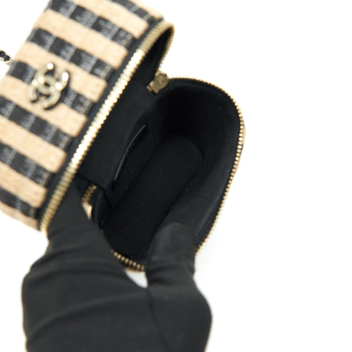 CHANEL VANITY PHONE HOLDER WITH CHAIN BLACK & BEIGE GHW