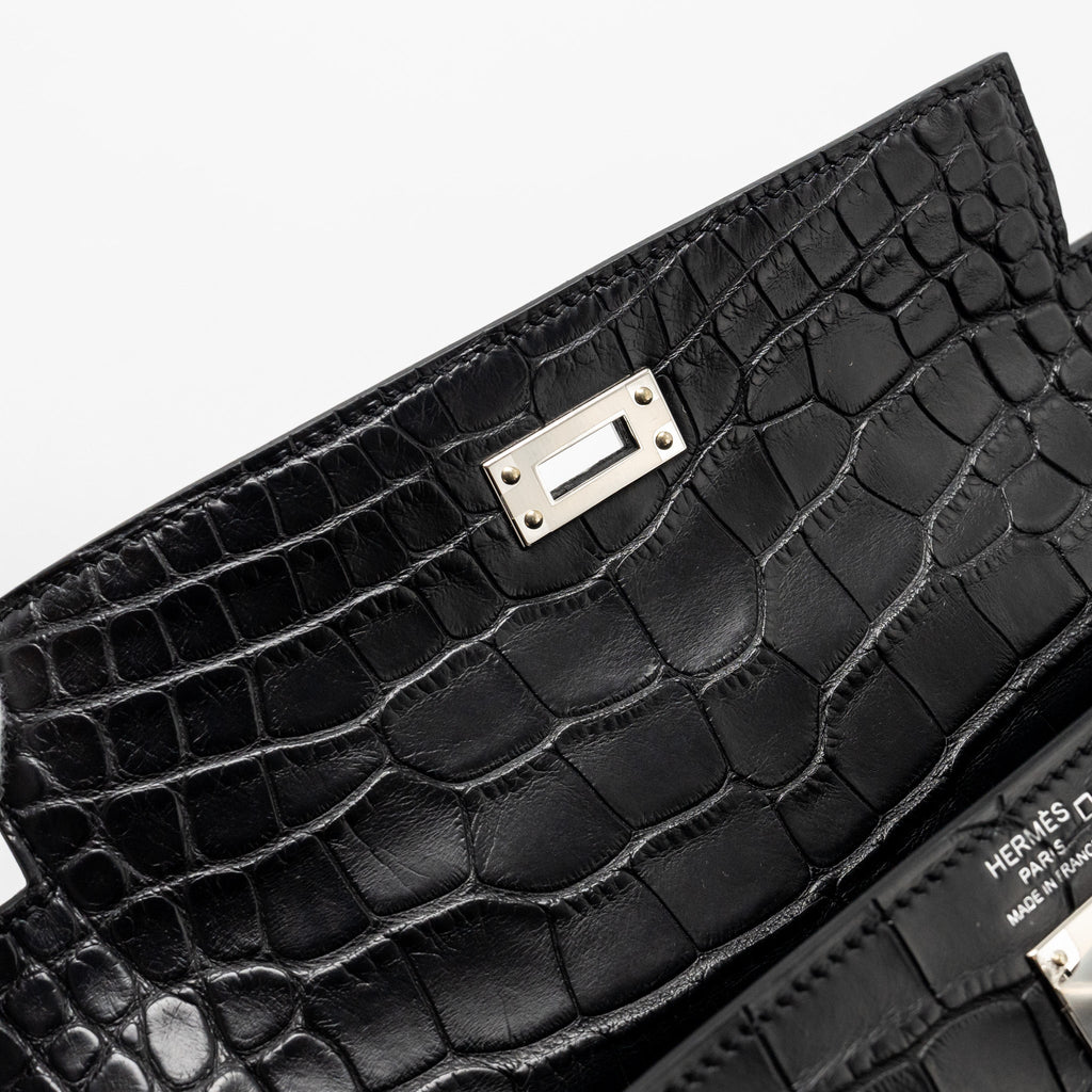 HERMES KELLY 25 MATT ALLIGATOR MISSISSIPPIENSIS BLACK SHW