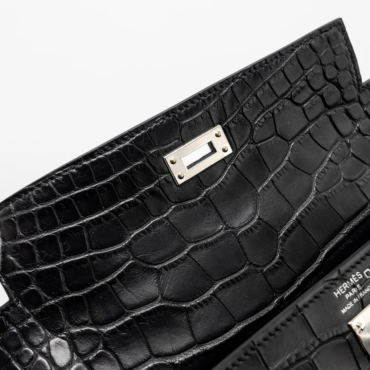 HERMES KELLY 25 MATT ALLIGATOR MISSISSIPPIENSIS BLACK SHW