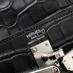 HERMES KELLY 25 MATT ALLIGATOR MISSISSIPPIENSIS BLACK SHW