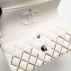 CHANEL BICOLOR METAL SMALL CLASSIC DOUBLE FLAP BAG LAMBSKIN WHITE MULITCOLOUR HARDWARE