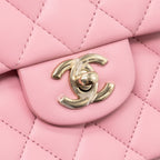 CHANEL SMALL CLASSIC DOUBLE FLAP BAG LAMBSKIN PINK LGHW(MICROCHIP)