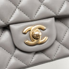 Chanel 22B Metal Top Handle Mini Rectangular Flap Bag Lambskin Grey GHW (Microchip)