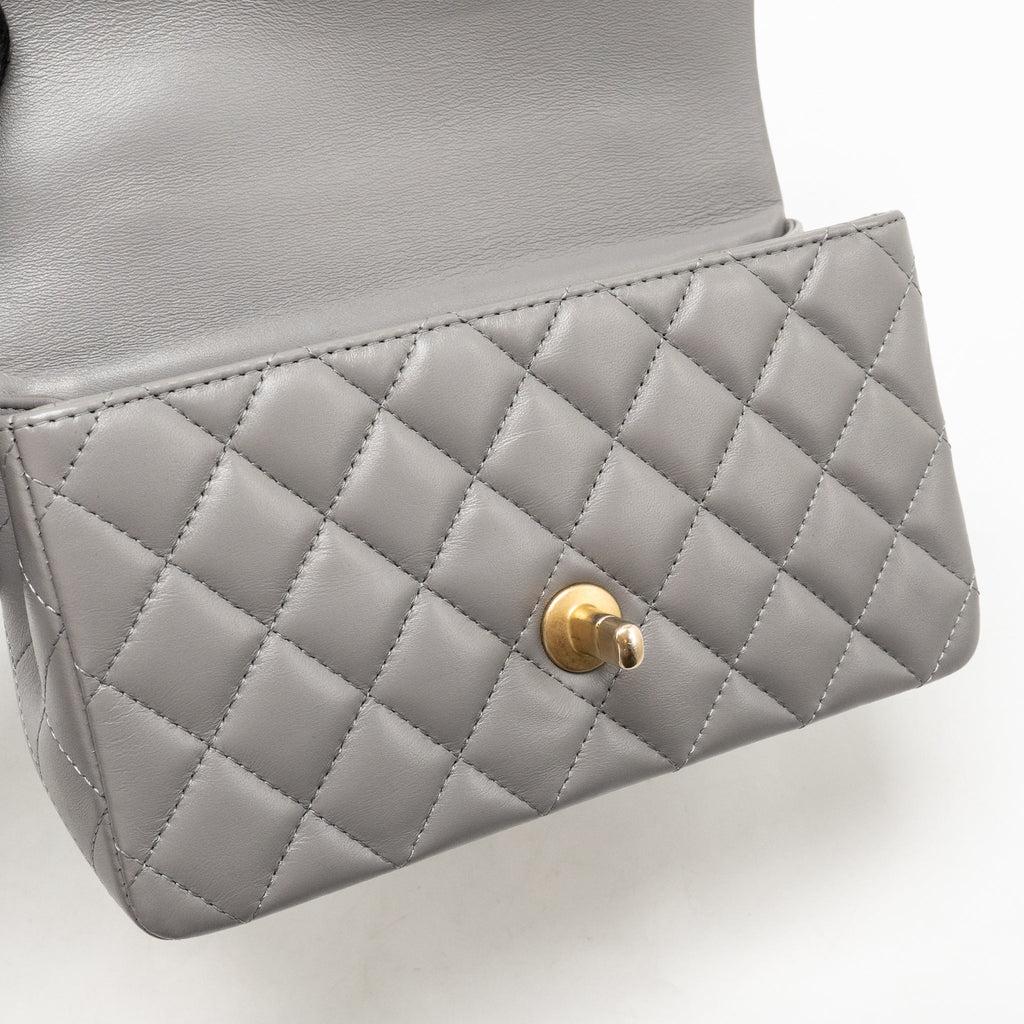 Chanel 22B Metal Top Handle Mini Rectangular Flap Bag Lambskin Grey GHW (Microchip)