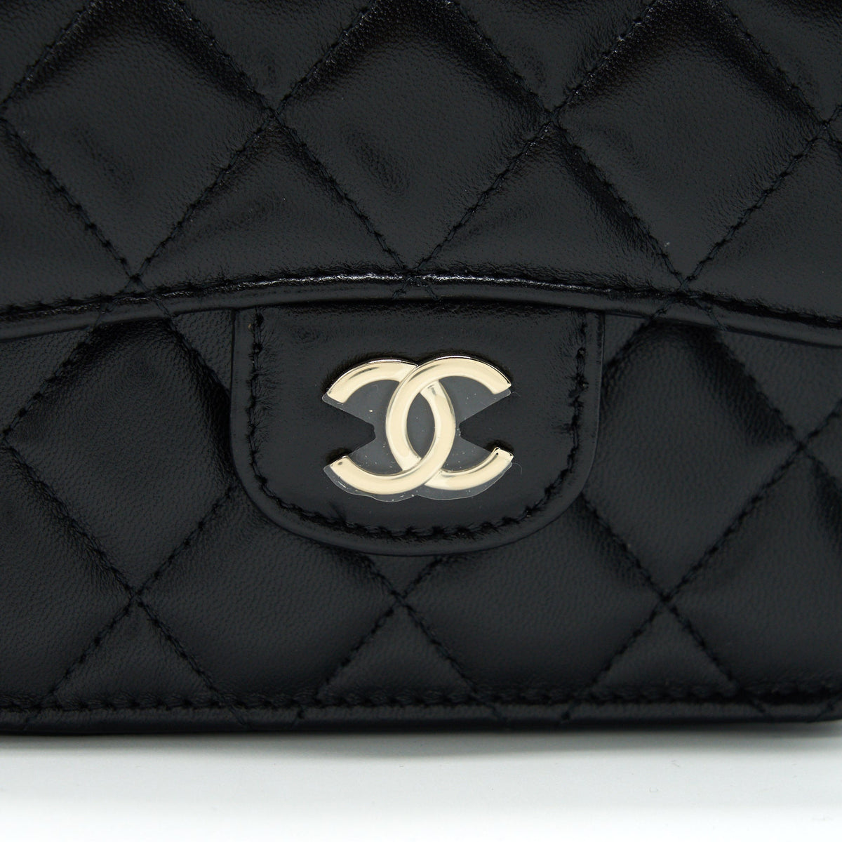 CHANEL 21K FLAP COIN PURSE WITH CHAIN BLACK LGHW