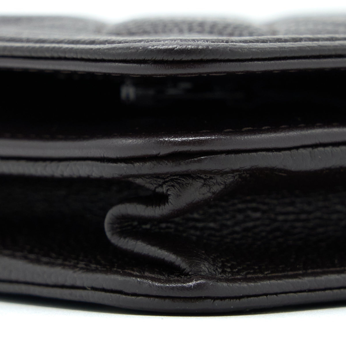 CHANEL BOY WALLET ON CHAIN GRAINED CALFSKIN BROWN LGHW (MICROCHIP)