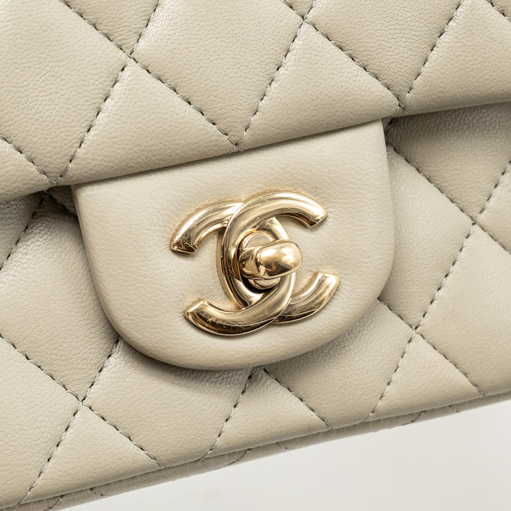 Chanel Mini Rectangular Flap Bag Lambskin Sage Grey LGHW (Microchip)