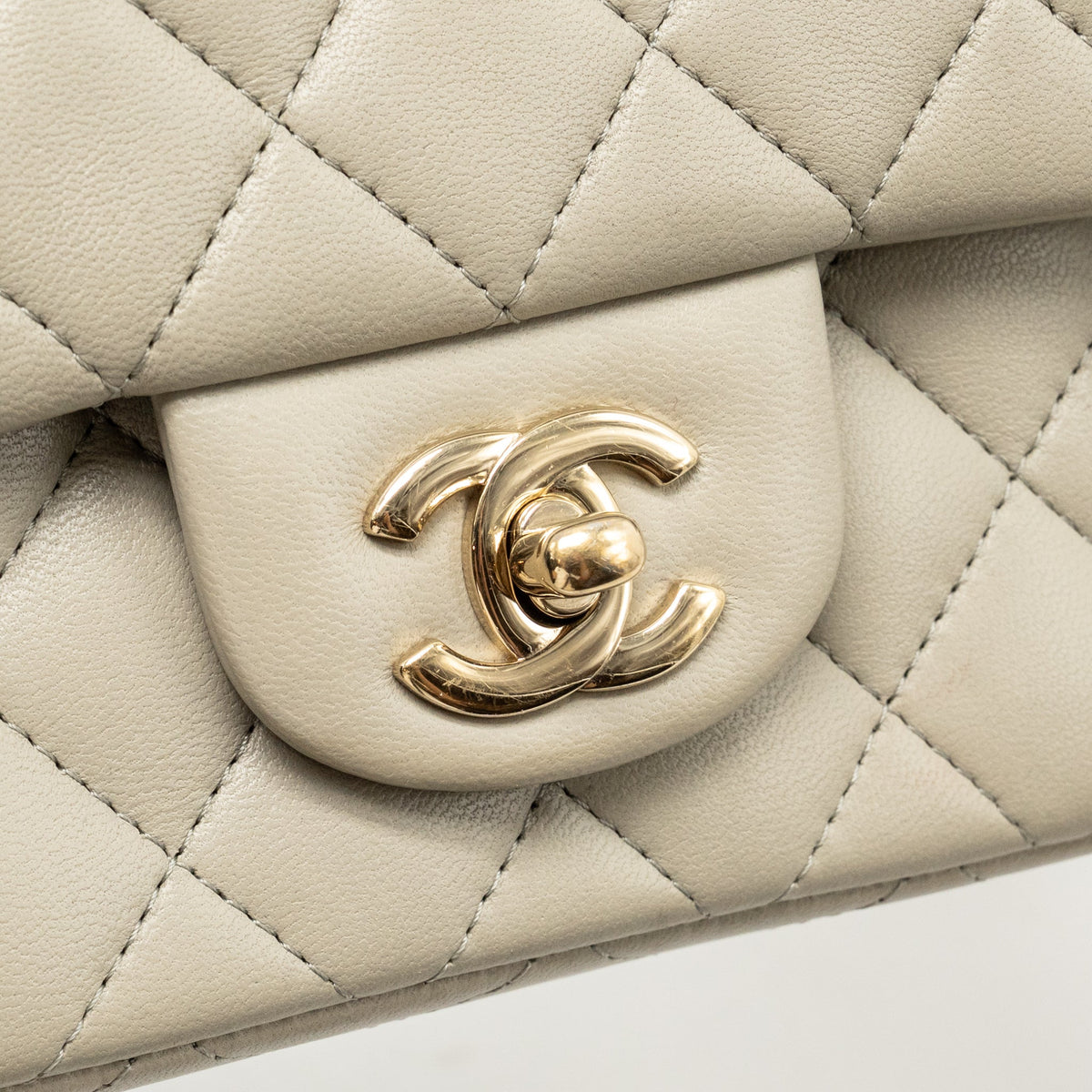 Chanel Mini Rectangular Flap Bag Lambskin Sage Grey LGHW (Microchip)