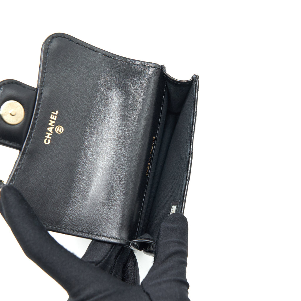 CHANEL 21K FLAP COIN PURSE WITH CHAIN BLACK LGHW