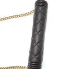 CHANEL BOY WALLET ON CHAIN GRAINED CALFSKIN BROWN LGHW (MICROCHIP)