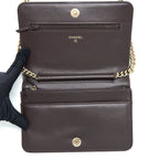CHANEL BOY WALLET ON CHAIN GRAINED CALFSKIN BROWN LGHW (MICROCHIP)