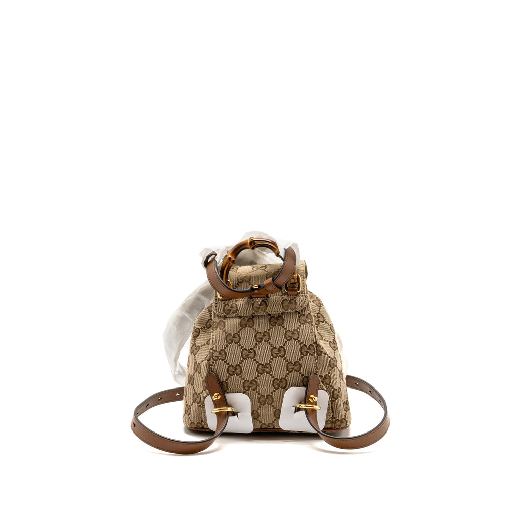 Gucci Bamboo Mini Backpack GG Canvas/Leather Beige/Brown GHW