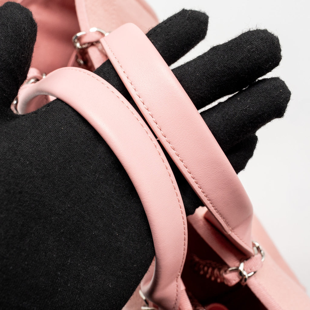 CHANEL DEAUVILLE TOTE BAG CANVAS/LEATHER PINK/WHITE SHW (MICROCHIP)