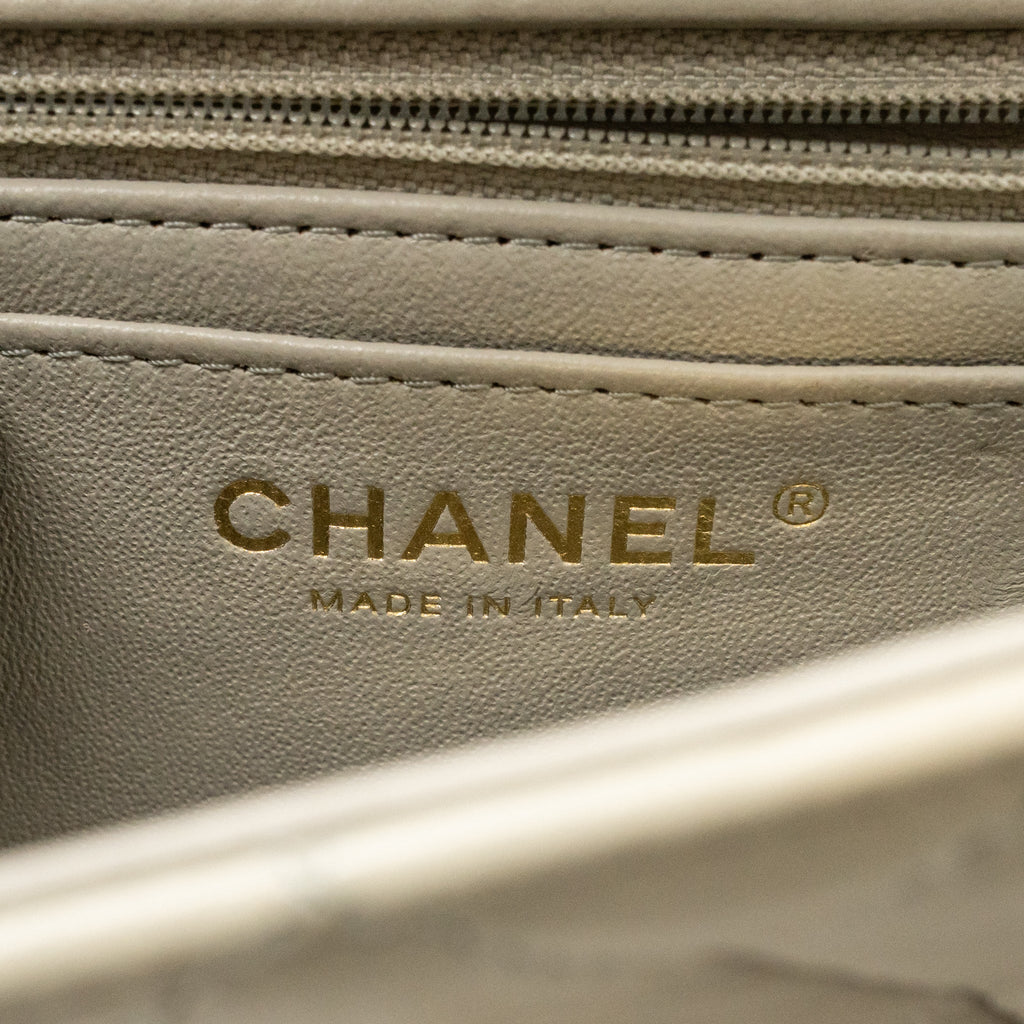 Chanel Mini Rectangular Flap Bag Lambskin Sage Grey LGHW (Microchip)