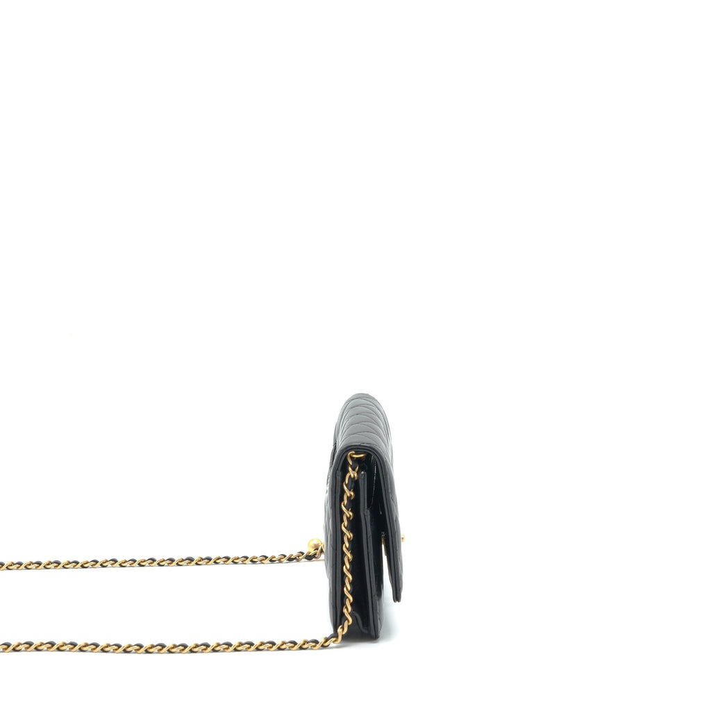CHANEL PEARL CRUSH WALLET ON CHAIN LAMBSKIN BLACK GHW
