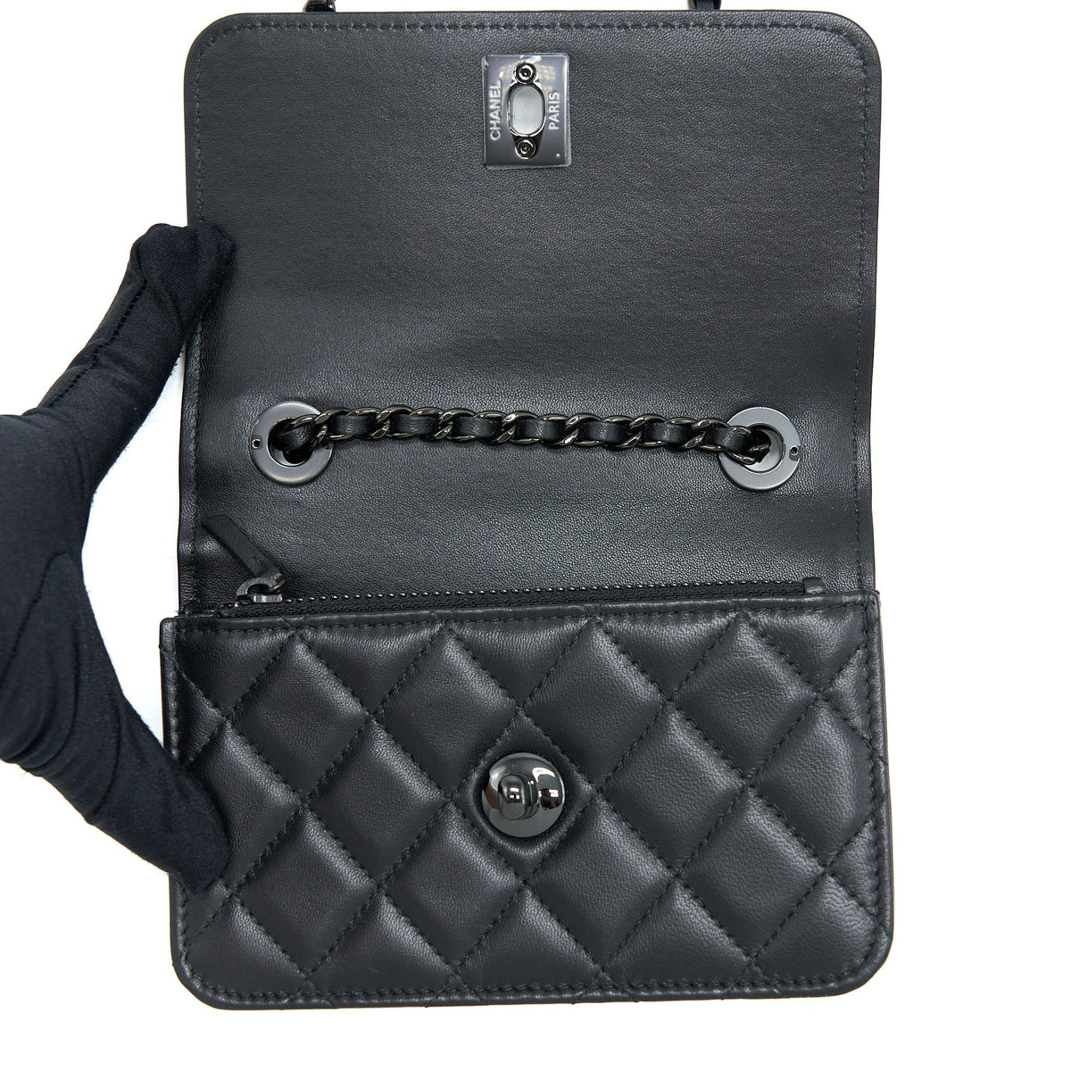 CHANEL SQUARE TRENDY CC WALLET ON CHAIN LAMBSKIN SO BLACK