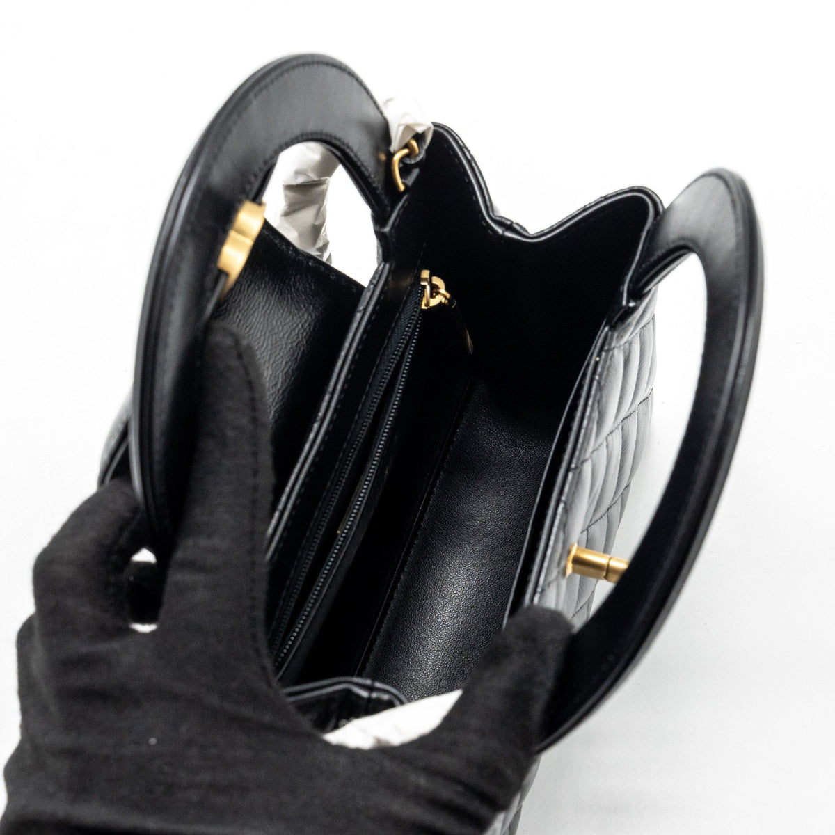 CHANEL MINI KELLY SHOPPING TOTE BAG CALFSKIN BLACK GHW (MICROCHIP)