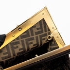 FENDI MEDIUM FENDI FIRST CLUTCH BAG SHEARLING BROWN GHW
