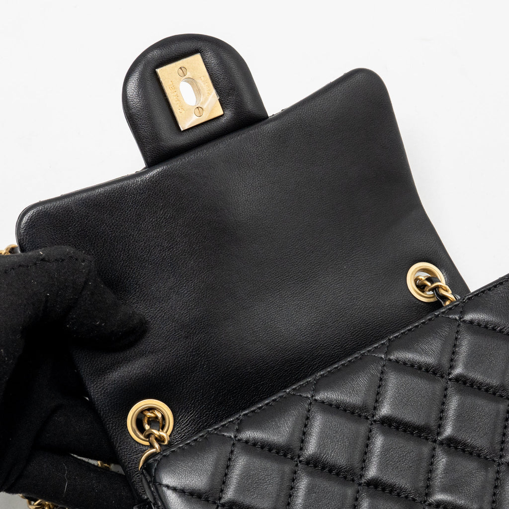 CHANEL PEARL CRUSH MINI SQUARE LAMBSKIN BLACK GHW