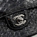 CHANEL MEDIUM CLASSIC DOUBLE FLAP BAG PYTHON BLACK SHW
