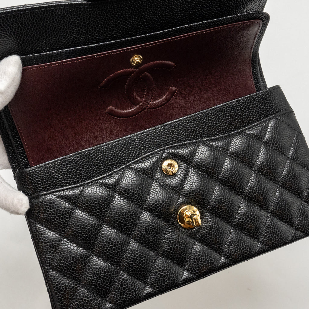CHANEL SMALL CLASSIC DOUBLE FLAP BAG CAVIAR BLACK GHW (MICROCHIP)