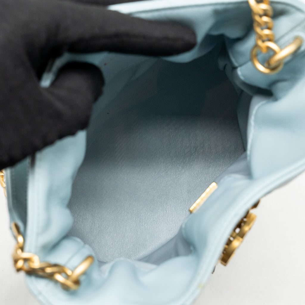 Chanel Enamel CC Bucket Bag Lambskin Light Blue GHW (Microchip)