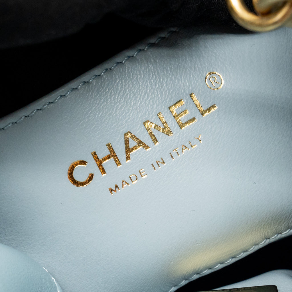 Chanel Enamel CC Bucket Bag Lambskin Light Blue GHW (Microchip)