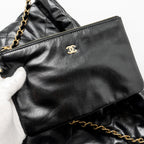 CHANEL SMALL 22 BAG SHINY CALFSKIN BLACK GHW(MICROCHIP)