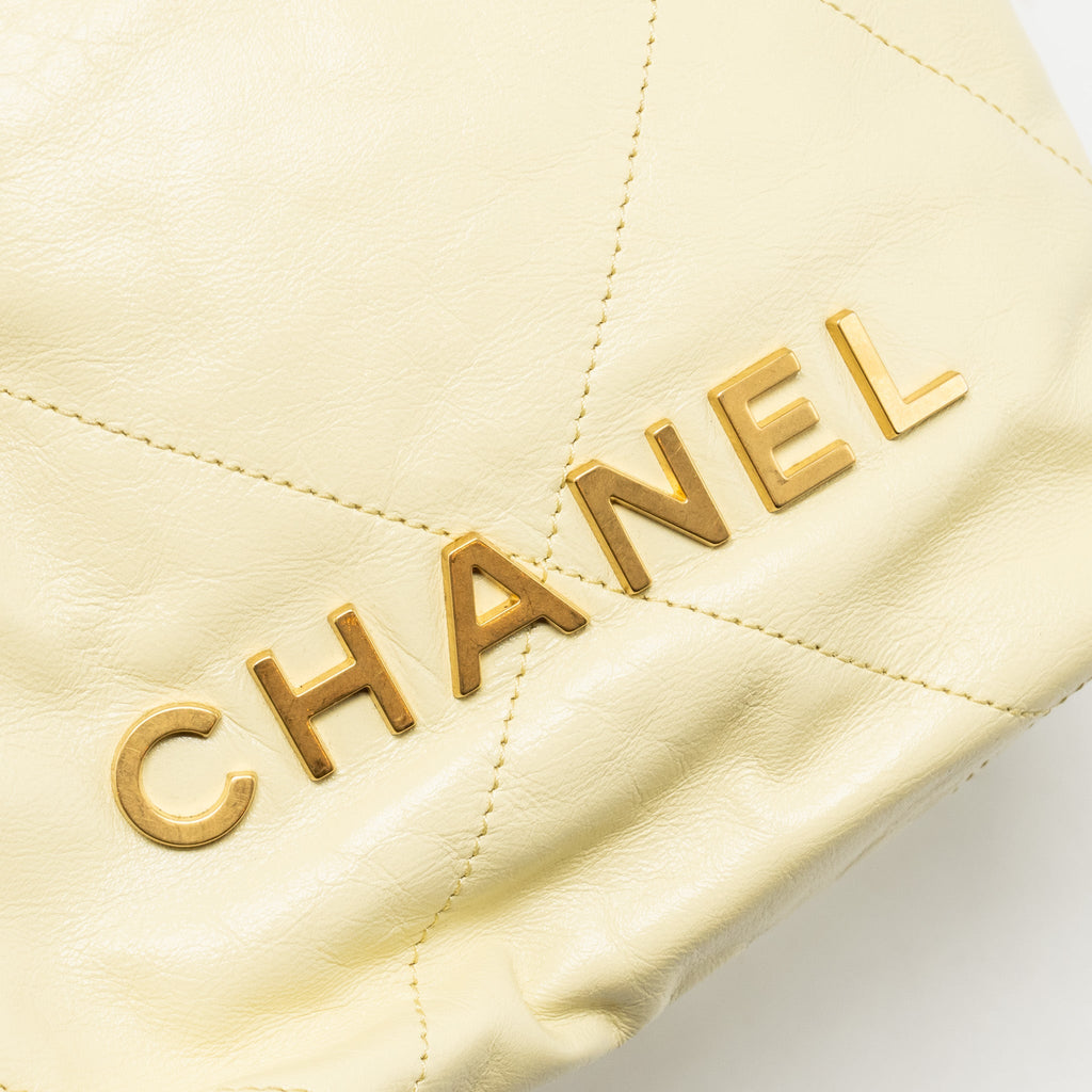 Chanel Mini 22 Bag Shiny Calfskin Light Yellow GHW (Microchip)