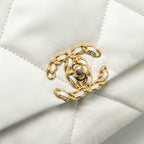 CHANEL SMALL 19 BAG SHINY GOATSKIN WHITE MULTICOLOURED HARDWARE