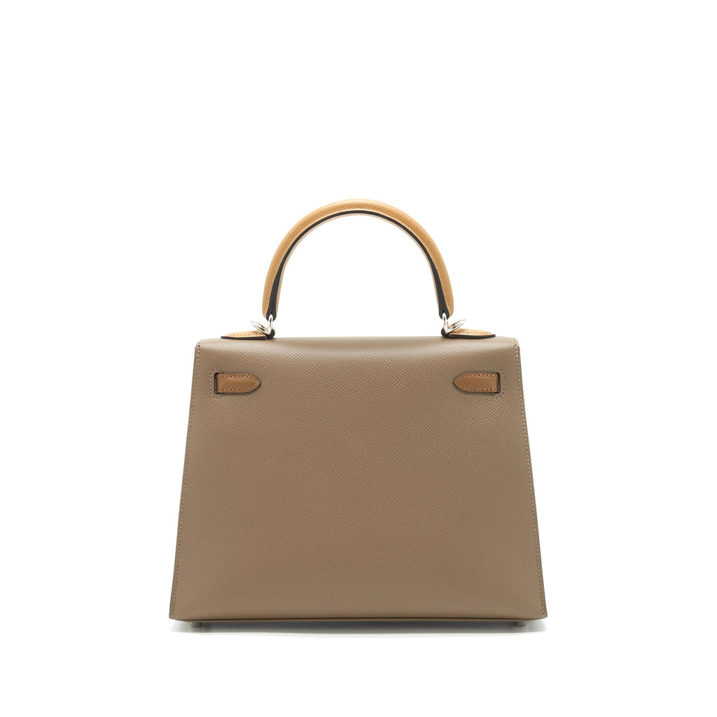 Hermes Kelly 25 Sellier Veau Epsom Etoupe/Alezan/Biscuit SHW