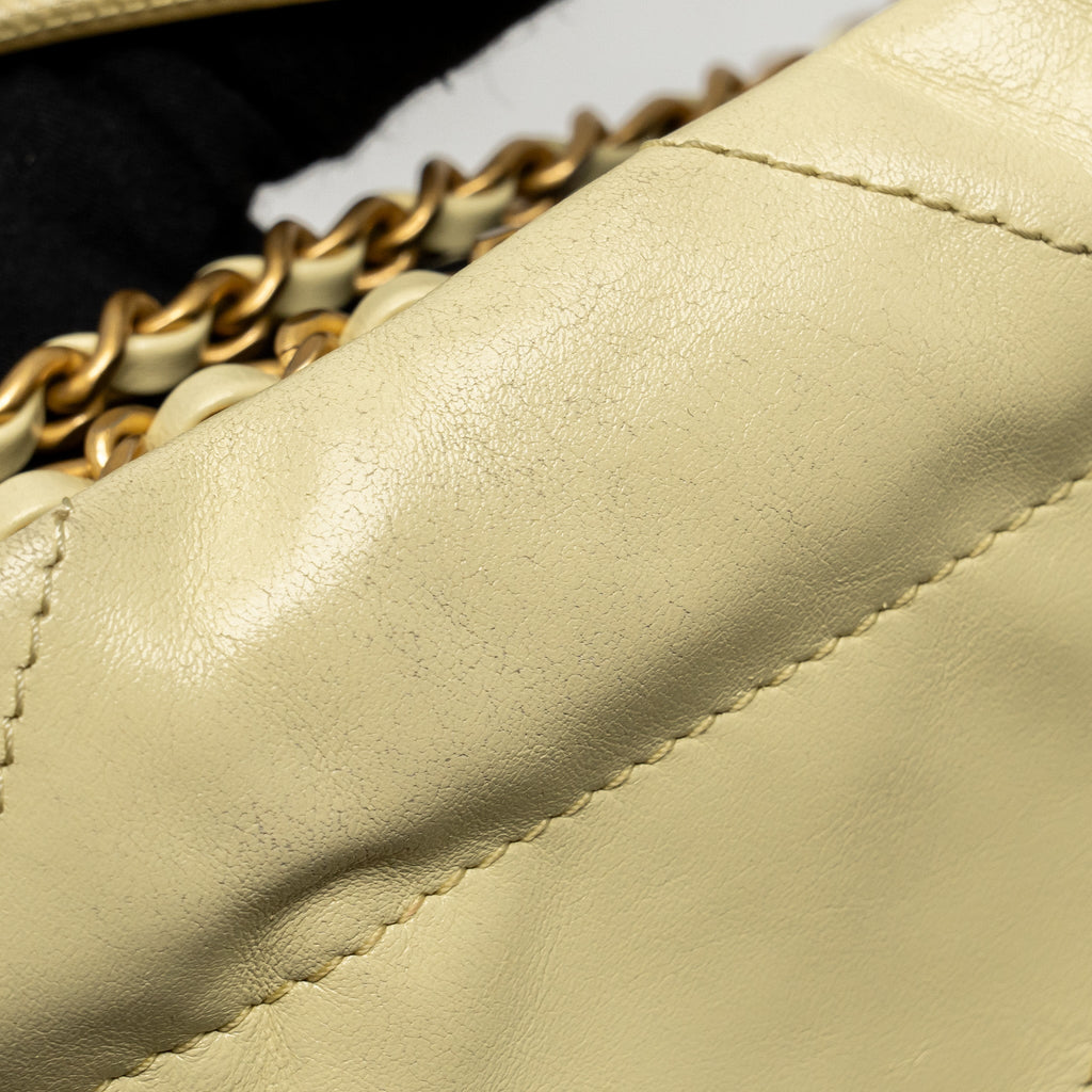 Chanel Mini 22 Bag Shiny Calfskin Light Yellow GHW (Microchip)