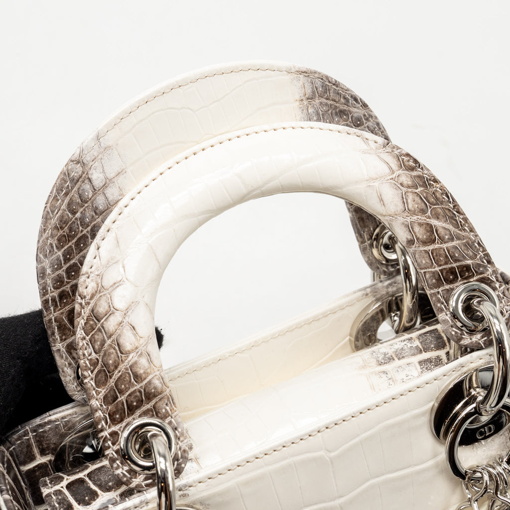 Dior Mini Lady Dior Himalayan Crocodile White/Grey SHW