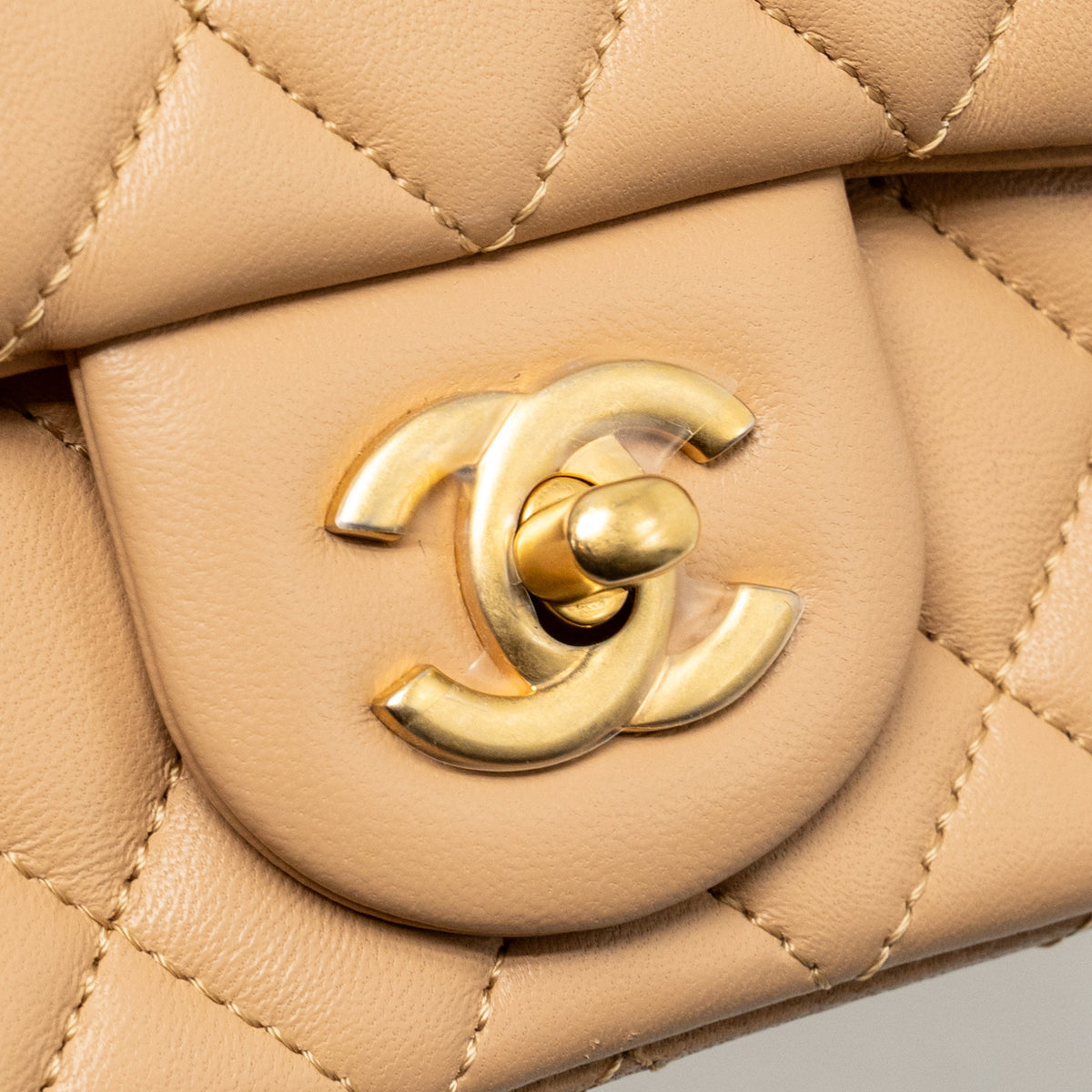 CHANEL PEARL CRUSH MINI RECTANGULAR FLAP BAG LAMBSKIN BEIGE GHW (MICROCHIP)