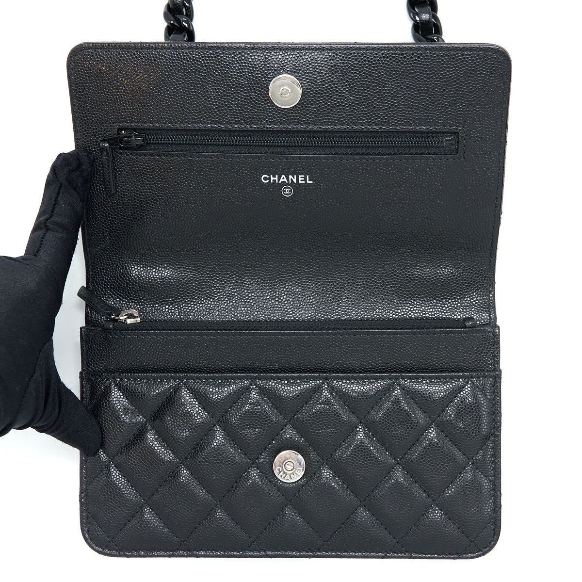 CHANEL QUILTED WALLET ON CHAIN CAVIAR SO BLACK