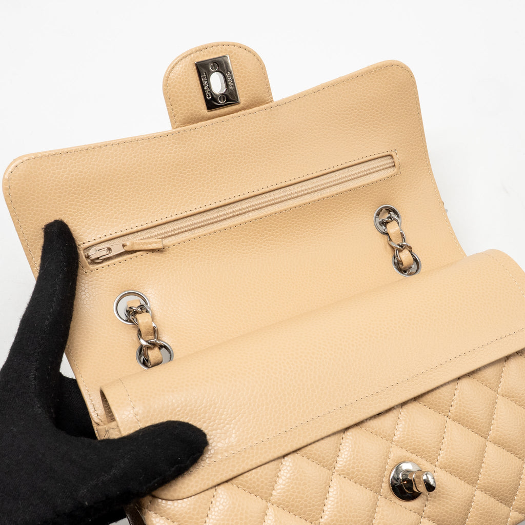 CHANEL SMALL CLASSIC DOUBLE FLAP BAG CAVIAR BEIGE SHW (MICROCHIP)