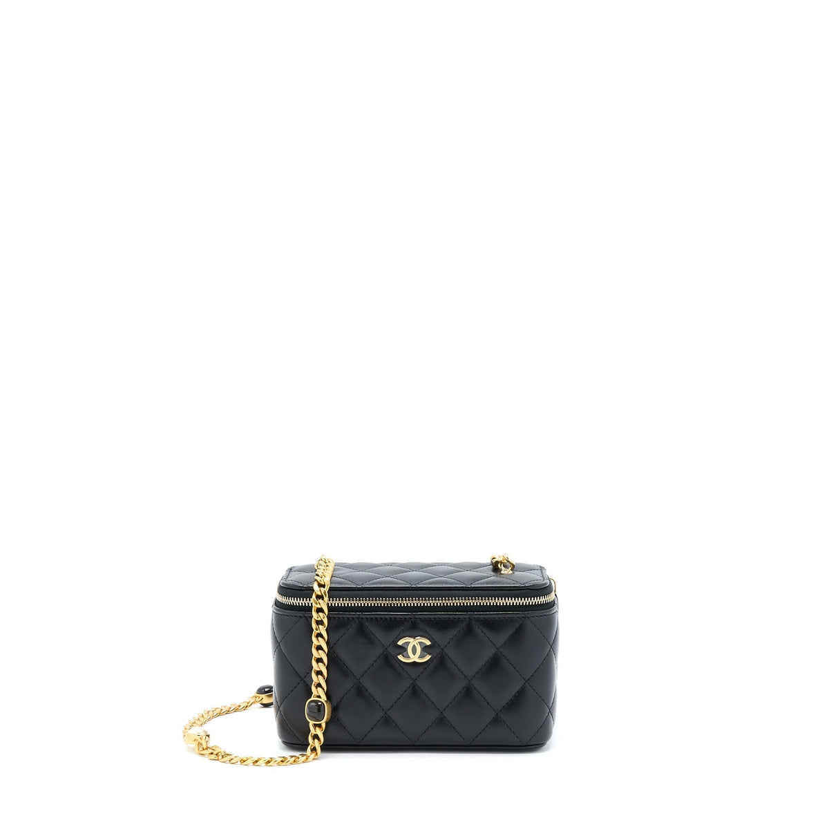 CHANEL LONG VANITY WITH DETAILED CHAIN LAMBSKIN BLACK GHW