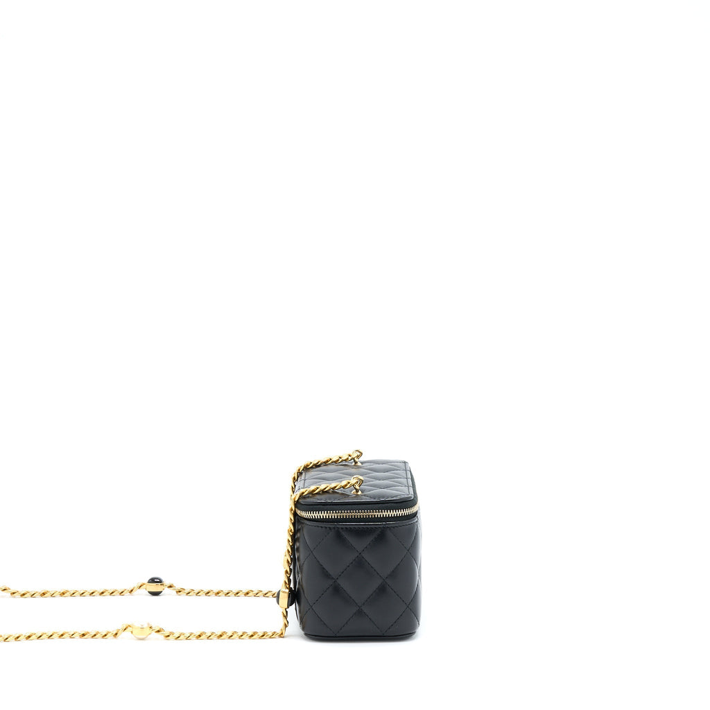 CHANEL LONG VANITY WITH DETAILED CHAIN LAMBSKIN BLACK GHW