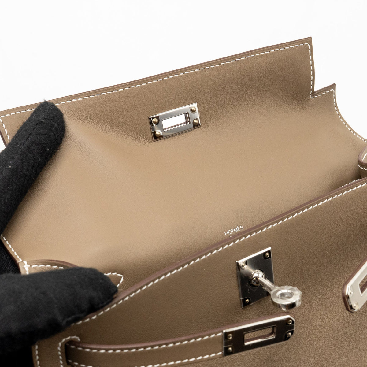 Hermes Kelly Pochette swift etoupe SHW