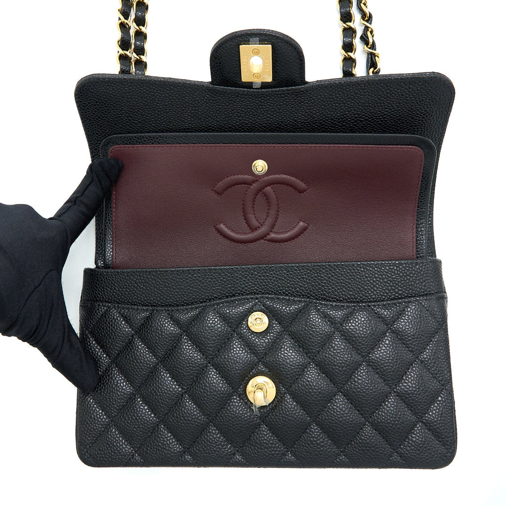 CHANEL SMALL CLASSIC DOUBLE FLAP BAG CAVIAR BLACK GHW (MICROCHIP)