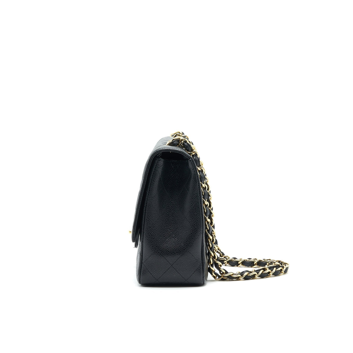CHANEL CLASSIC JUMBO SINGLE FLAP BAG BLACK CAVIER GHW