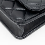 CHANEL PEARL CRUSH MINI WALLET ON CHAIN LAMBSKIN BLACK GHW (MICROCHIP)