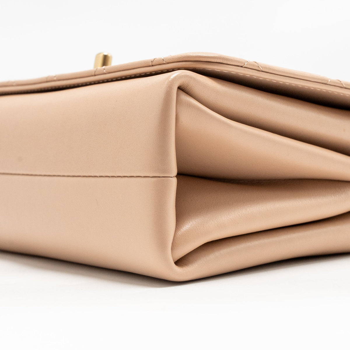 Chanel Pearl Chain Flap Bag Calfskin Beige GHW (Microchip)