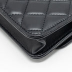 CHANEL PEARL CRUSH MINI WALLET ON CHAIN LAMBSKIN BLACK GHW (MICROCHIP)