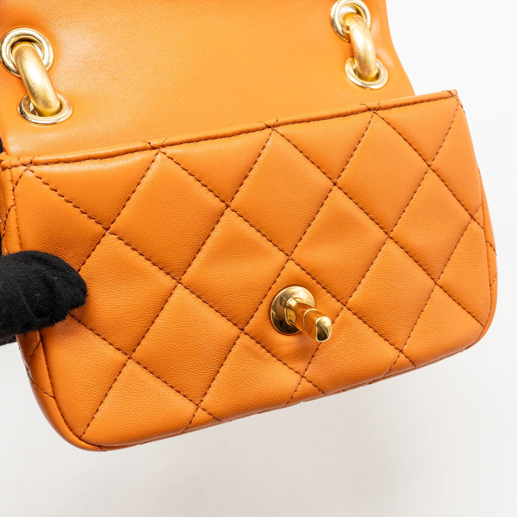 Chanel mini wenge wood flap bag metier d’art limited edition lambskin/wood orange GHW (microchip)
