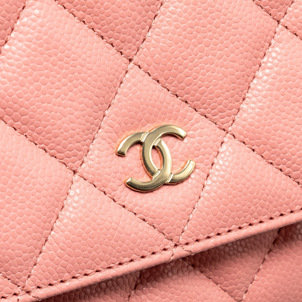CHANEL CLASSIC WALLET ON CHAIN CAVIAR PINK LGHW (MICROCHIP)