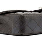 CHANEL EAST WEST CLASSIC QUILTED FLAP BAG CAVIAR CHOCOLATE SHW