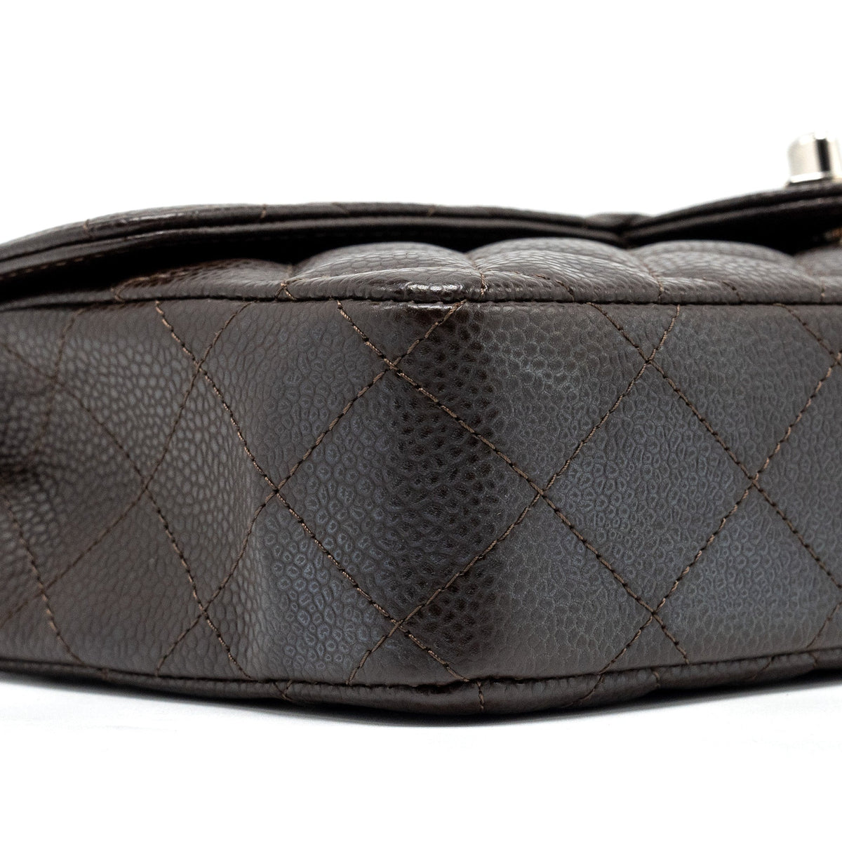 CHANEL EAST WEST CLASSIC QUILTED FLAP BAG CAVIAR CHOCOLATE SHW