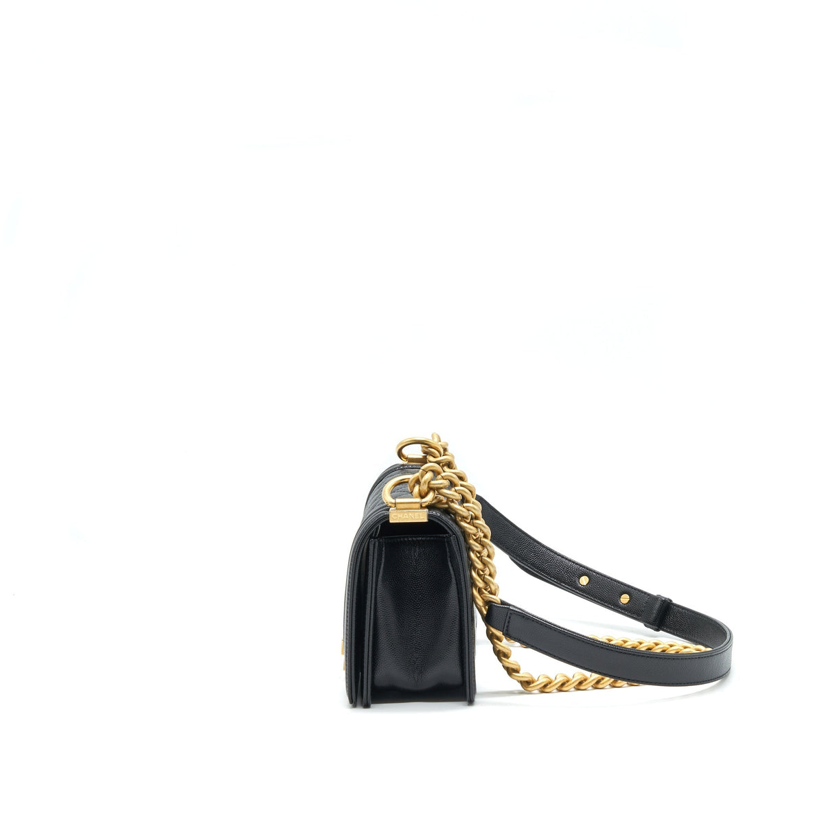 CHANEL SMALL BOY BAG CAVIAR BLACK BRUSHED GHW YEAR 2021 (MICROCHIP SERIAL）